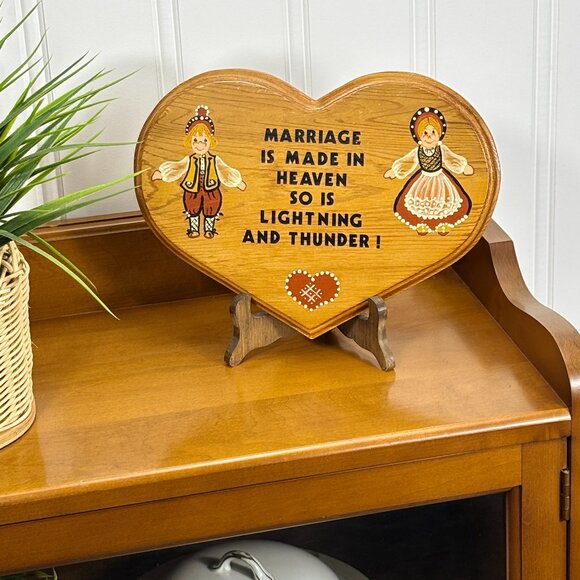 Vintage Wood Sign for Wall Hanging Anniversary Folk Art Couple Sign - Picture 1 of 15
